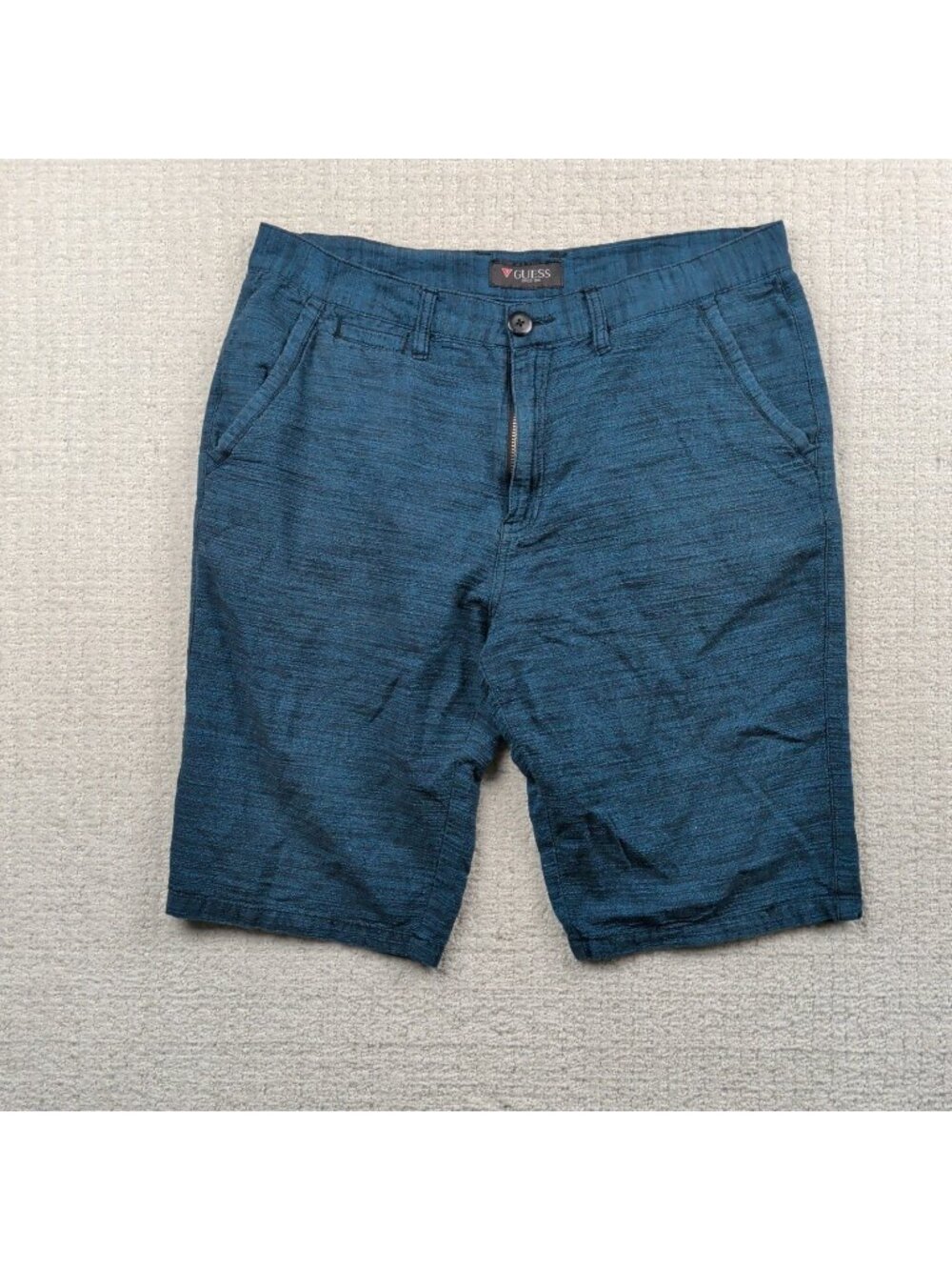 Y2K Guess Mens Chino Shorts Sz 34 Heathered Blue Light Weight Summer Preppy